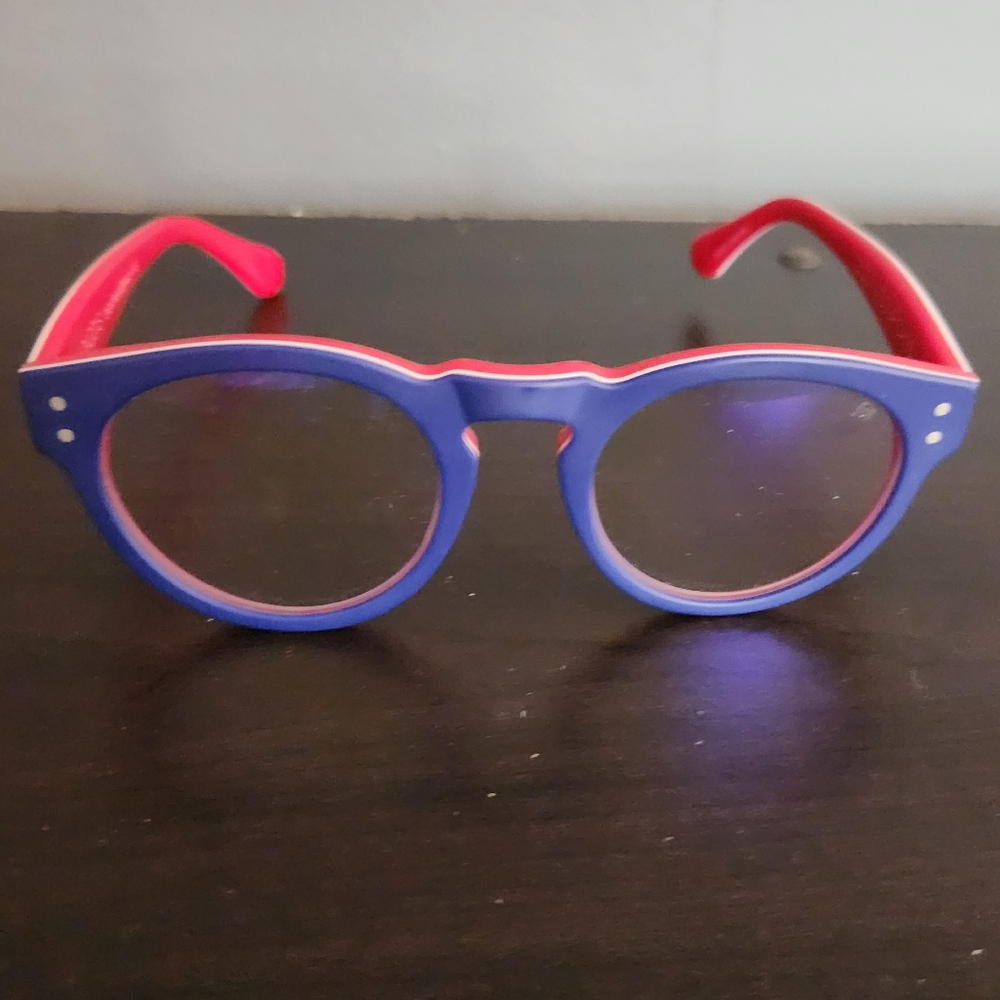 Caddis Soupcans Reading Glasses 1.00 magnification, blue and red